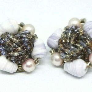 Japan Purple Glass Seed Bead Beaded Clip-On Earrin